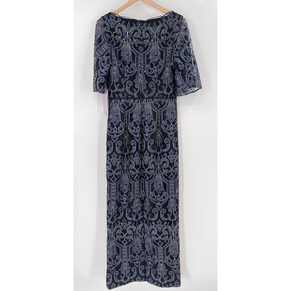 JS Collections Formal Gown Womens 6 Blue Lace Floor Length Evening Wedding - Picture 3 of 12